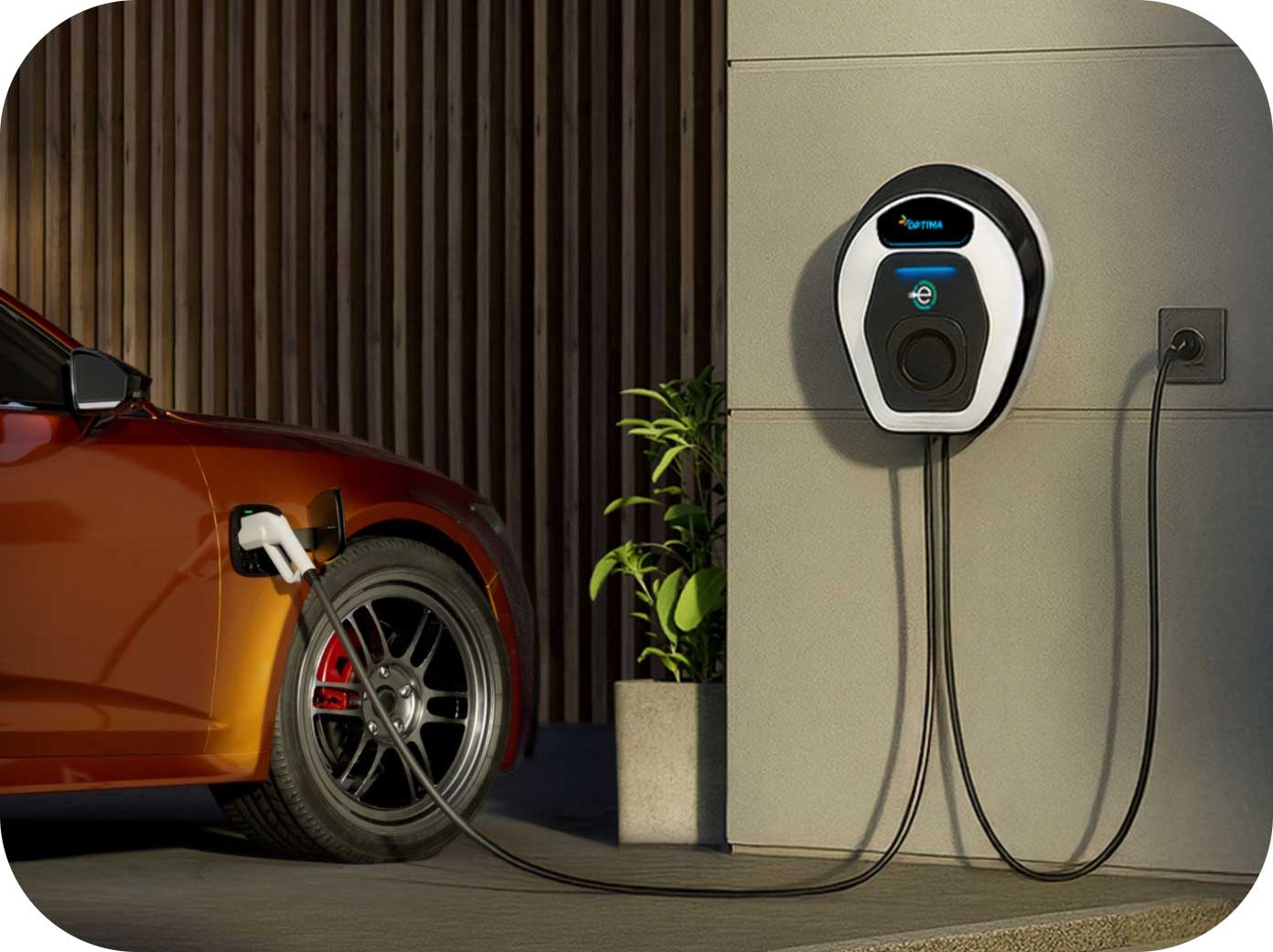 Auto elettrica in ricarica tramite wallbox domestica